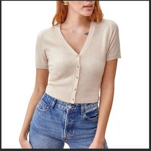Reformation v-neck short sleeve crop cashmere cardigan, small